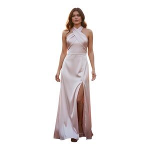 Elegant Pink Halter Maxi Dress Plus Size 3X